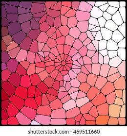 Abstract background consisting of black lines with rounded edges of different sizes and colorful geometrical shapes. Vector illustration. Red, orange, white, purple colors