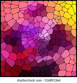 Abstract background consisting of black lines with rounded edges of different sizes and colorful geometrical shapes. Vector illustration. Yellwo, pink, purple colors