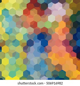Abstract background consisting of colorful hexagons. Geometric design for business presentations or web template banner flyer. Vector illustration. Yellow, green, orange, blue colors