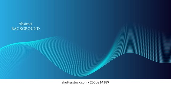 Abstract background consisting of curved lines moving on a blue background that fades from light on the left to dark on the right. These lines are light green, blue, gray.