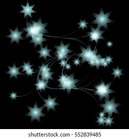 Abstract background consisting of curves with glowing stars at the end