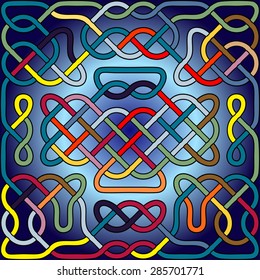 Abstract background consisting of elements of celtic knots which are painted in different colors