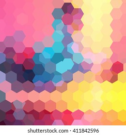Abstract background consisting of hexagons. Geometric design for business presentations or web template banner flyer. Vector illustration. Pink, yellow, blue colors. 