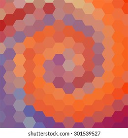 abstract background consisting of orange hexagons twisted into a spiral, vector illustration