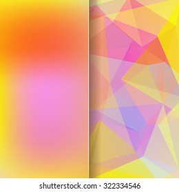 abstract background consisting of pink, yellow, orange triangles and matt  glass, vector illustration