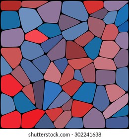 abstract background consisting of of red, blue geometrical shapes with thick black borders, vector illustration