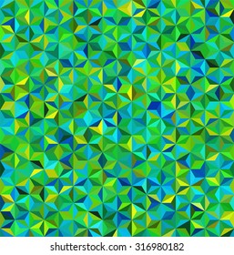 abstract background consisting of small green, blue, yellow  triangles, vector illustration