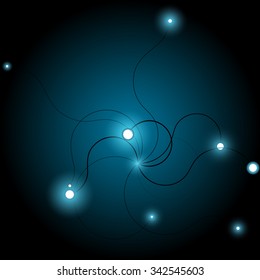 Abstract background consisting of smooth curves with glowing circles at the end