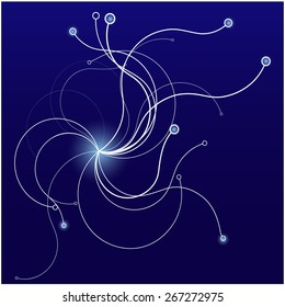 Abstract background consisting of white smooth curves with circles at the end 