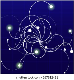 Abstract background consisting of white smooth curves with circles at the end