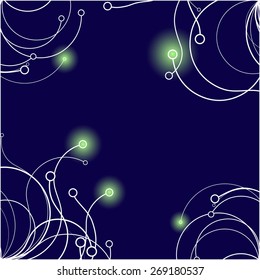 Abstract background consisting of white smooth curves with circles at the end
