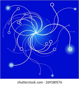Abstract background consisting of white smooth curves with circles at the end
