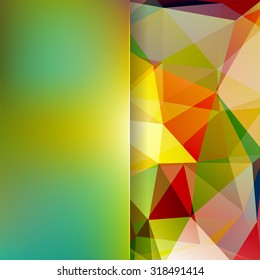 abstract background consisting of yellow, green, red triangles and matt  glass, vector illustration