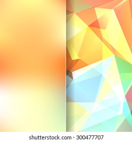 abstract background consisting of yellow, orange, green, blue triangles and matt  glass, vector illustration