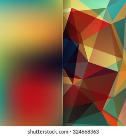 abstract background consisting of yellow, red, brown, green triangles and matt  glass, vector illustration
