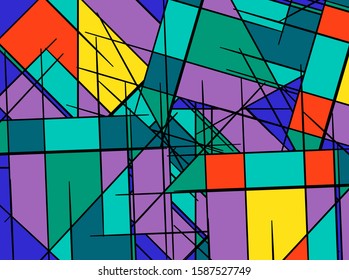Abstract background consists of a colored mosaic, similar to a stained glass window.
