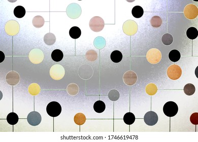 El fondo abstracto se compone de objetos circulares coloridos con un fondo de motivos grises y blancos que crean preciosos reflejos.