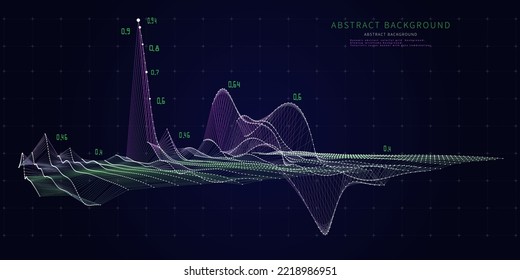 El fondo abstracto contiene la cuadrícula de color y los datos sobre el azul oscuro. Grandes datos. Tecnología 3d concepto de poligonalia ondulada.  Análisis de presentación de datos gráficos. Banner para empresas, ciencia y tecnología 