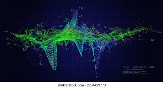 Abstract  background contain graph  wireframe and data on dark. Technology 3d wavy polygonaly concept in virtual space.  Banner for business, science and technology data analytics representation.