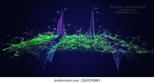 Abstract  background contain graph  wireframe and data on dark. Technology polygonaly concept virtual space. Big Data. Banner for business, science and technology data analytics representation.    