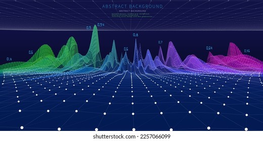 Abstract background contain polygonal grid data on dark. Big Data. Technology wireframe concept in virtual space. Banner for business, science and technology data analytics.