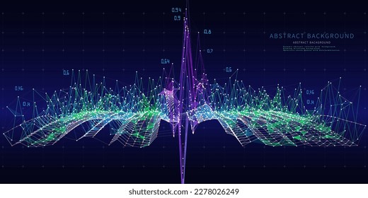  El fondo abstracto contiene un gráfico de colores de trama en los datos caóticos de la maraña en azul oscuro. Concepto poligonal tecnológico en el espacio virtual web. Cartel para análisis de datos de negocios, ciencia y tecnología.
