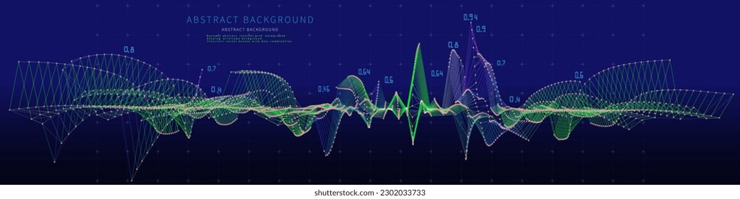 Abstract background contain wireframe graph with data and dots dark blue. Big Data. Technology polygonal concept in web virtual space. Banner for business, science and technology data analytics.  