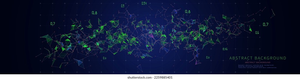 Abstract background contain wireframe net in chaotic tangle data on dark. Technology polygonal concept in virtual space.  Banner for business, science and technology data analytics representation.