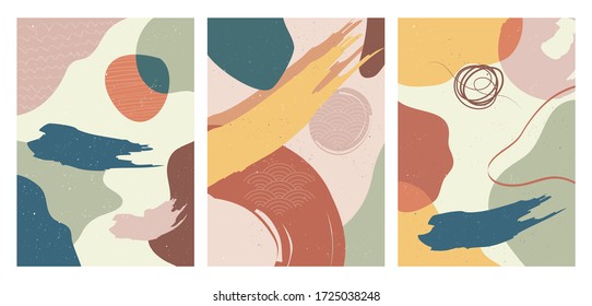 Abstract background contemporary. hand drawn various shapes.  Geometric template with brush stroke elements. Painting poster vector illustration