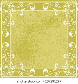 Abstract background. Contour sun, curves, frame and grunge pattern. Vector