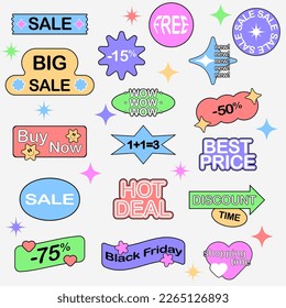 Abstract Background With Cool Sale Stickers. Promo Badges Vector Design. Shopping Labels.