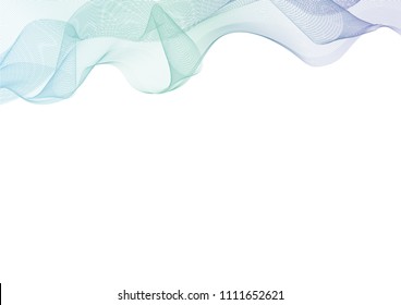 Abstract Background with Copy Space. Blue and Green Digital Wave Isolated on a White Background. Bright Cold Pastel Colors Wave Made of Lines. Vertical Wave Vector Layout. No text. Wavy Lines.