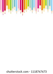 Abstract Background with Copy Space. Colorful Crayons Isolated on a White Background. Simple Vector Print ideal for Layout, Note Blanks.  No text.