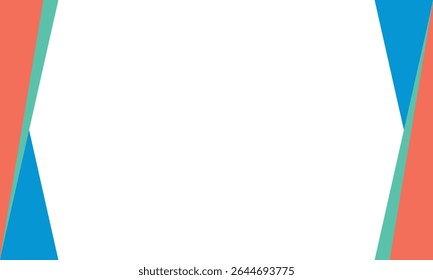 Abstract background with coral, teal, and blue angled borders creating a clean, white central space. Perfect for modern templates, digital flyers, presentations, posters, or marketing materials.