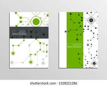 Abstract Background Cover Design With Chaotic Dots And Line, Biomolecular DNA Structure, Cover Design With Futuristic Backdrop, Modern Brochure With Triangles, Biology And Chemistry Web Page Layout