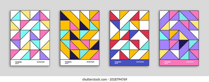 Abstract Background Cover / Flyer / Poster / Album Template Bundle - Triangle Shapes Minimal Pattern