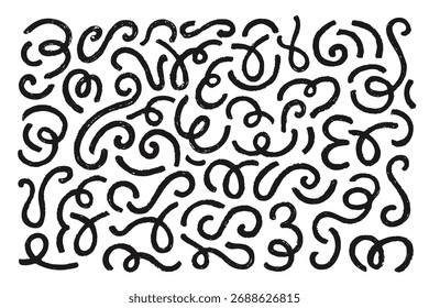 Abstract background with crayon squiggle lines. Modern pattern with color doodle shapes, cute wavy, curvy and swirl lines with chalk texture. Abstract squiggle background, vector illustration