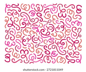 Fundo abstrato com linhas de rabisco de lápis de cera. Padrão moderno com formas de rabiscar rosa, ondulado bonito, curvy e redemoinho linhas com textura de giz. Fundo de rabisco abstrato, ilustração vetorial