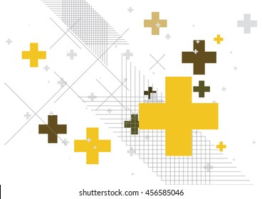 Abstract Background Created With Plus Sign In Yellow. Vector Illustration.