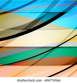 Abstract background created using colorful overlaid stripes. Vector illustration, can be used for presentations, graphic designs brochures, web design.