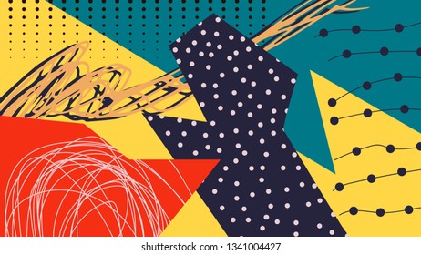 abstract background Creative doodle art header with different shapes and textures