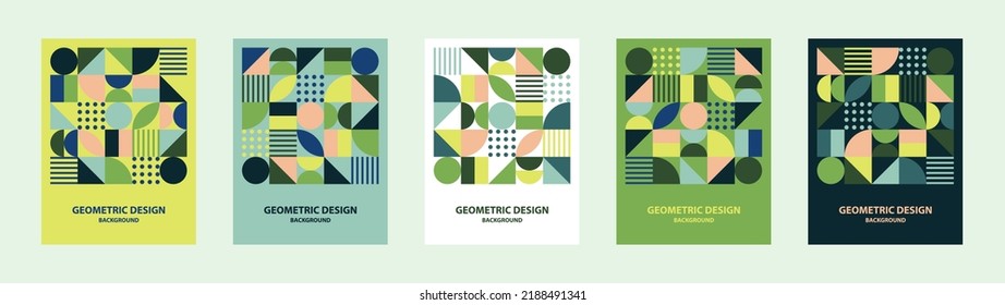 Fondo abstracto creativo estilo bauhaus simple, patrón geométrico. Colección de folletos, portadas, carteles, volante para plantillas de vector minimalistas. Fondo retro, diseño de formas simples, ecología.