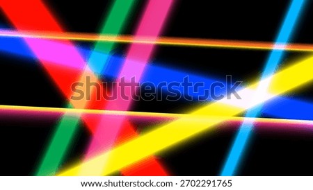Abstract background with crisscrossing glowing neon laser light beams in multiple colors on black.