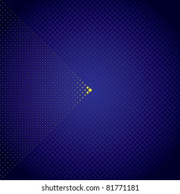 Abstract background with crossed lines and forward arrow made of squares.