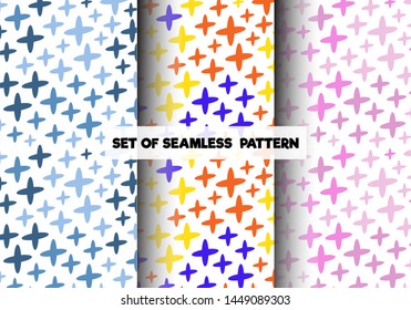 Abstract background. Crosses. Snowflakes. Stars. Set. Color and neutral. Vector illustration.
On a white background.