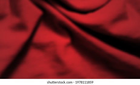 Abstract background with crumpled cloth. Dark red realistic silk texture with empty space. Vector illustration