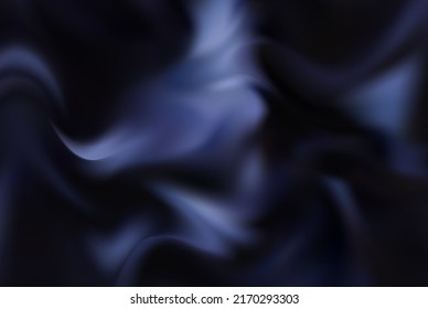 Abstract background with crumpled cloth. Dark blue realistic silk texture with empty space.