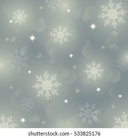 Abstract background of crystal snowflakes, bright twinkling stars, highlights and sparkles. It can be used as a template, poster, banner, postcard, New Year, Christmas. Vector illustration.