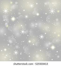 Abstractas fondo de copos de nieve de cristal y nieve, brillantes estrellas centelleantes, destellos y destellos. Se puede utilizar como Plantilla, cartel, postal, año Nuevo, Navidades. Ilustración vectorial.