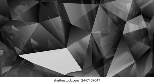 Abstract background of crystals in black and gray colors with highlights on the facets and refracting of light